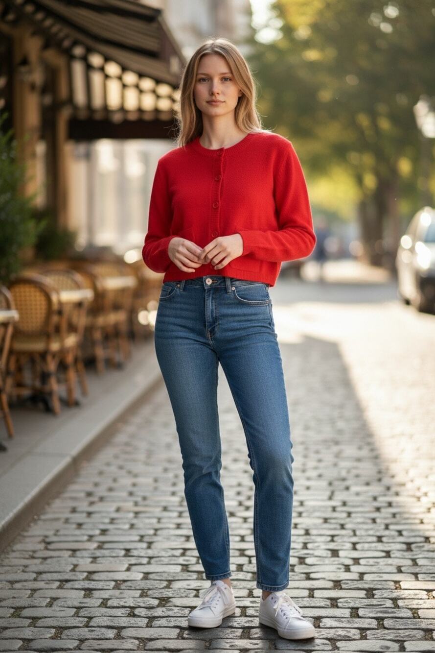 Tulip B Red Cropped Cardigan Sweater Patch Pockets Button Front Small NEW